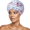 INNELO Luxury Shower Cap for Women Reusable Waterproof, Double Layered Shower Hair Cap with Adjustable Elastic Strap, Large Satin Lined Shower Bath Cap for Long Curly Straight Hair, Blue-Flower view 1