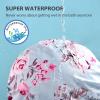 INNELO Luxury Shower Cap for Women Reusable Waterproof, Double Layered Shower Hair Cap with Adjustable Elastic Strap, Large Satin Lined Shower Bath Cap for Long Curly Straight Hair, Blue-Flower view 2