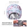 INNELO Luxury Shower Cap for Women Reusable Waterproof, Double Layered Shower Hair Cap with Adjustable Elastic Strap, Large Satin Lined Shower Bath Cap for Long Curly Straight Hair, Blue-Flower view 3