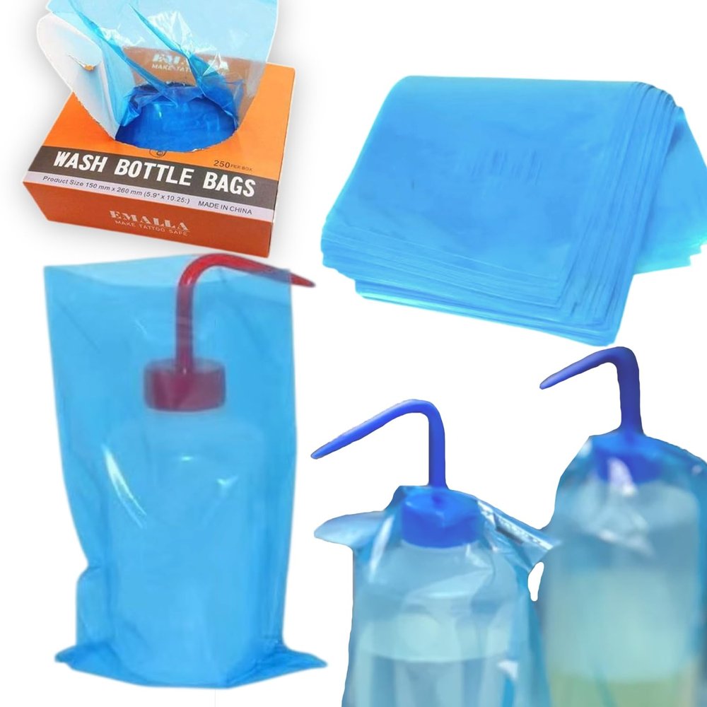 Bottle Bags Tattoo Thicken Squeeze Bottle Bags, Urknall 250pcs Tattoo Wash Bottle Bags Wash Bottle Covers Sleeves Blue Tattoo Bottle Bags 6 X 10 Inch Squeeze Bottle Covers Barrier