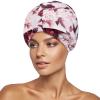 INNELO Luxury Shower Cap for Women Reusable Waterproof, Double Layered Shower Hair Cap with Adjustable Elastic Strap, Large Satin Lined Shower Bath Cap for Long Curly Straight Hair, Pink-Flower view 1