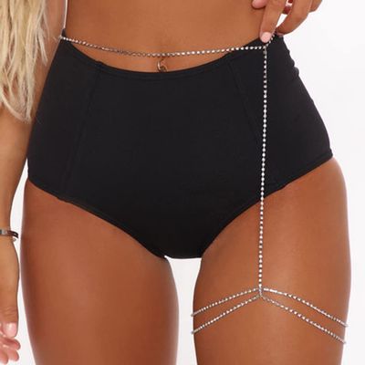 Jumwrit Rhinestone Leg Chain Layered Body Chain Silver Thigh Chain Tennis Body Chain Sexy Belly Chain Party Beach Body Accessory for Women Girls