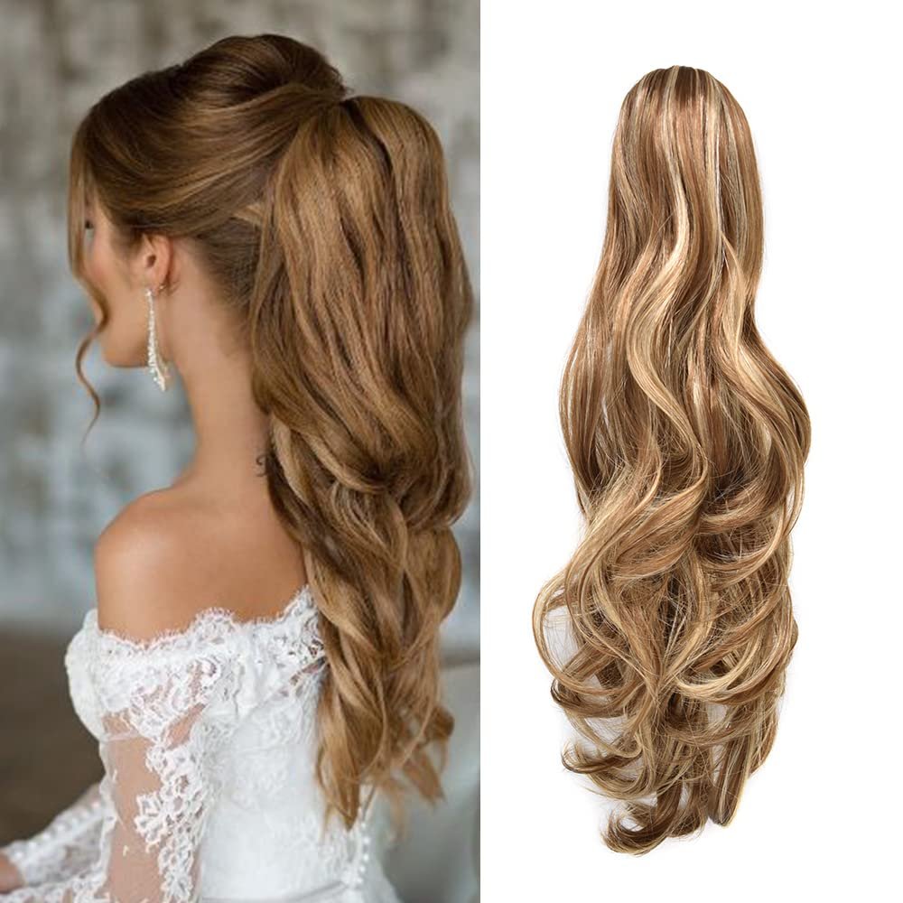 22" Ponytail Extension Long Curly Ponytail Clip in Claw Hair Extension Natural Looking Synthetic Hair Claw Ponytails (#1 Jet Black)