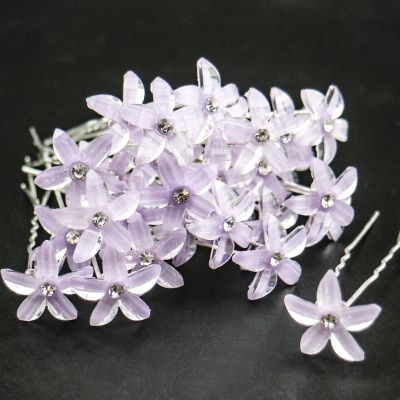 30 PCS Bride Wedding Hair Pins Purple Flower Bridal Head Clip Crystal Rhinestone Hair Barrettes U-Shape Hair Clips Hair Accessories for Bridal Wedding Women