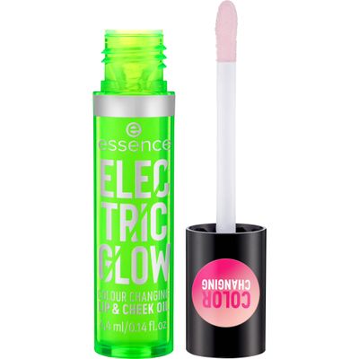 essence cosmetics Electric Glow Color Changing Lip & Cheek Oil | pH Reacting Blush for Your Perfect Shade Long Lasting Moisture Natural, Radiant Finish Vegan Cruelty Free Gluten