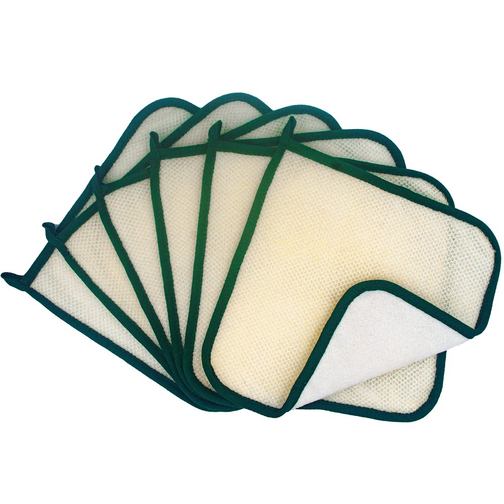 Bleu Bath (6 Pack) Dual-Sided Exfoliating Skin Towel Natural Terry Body Cloth Scrubber Premium Sturdy Loofah Towel Soft and Buffing Wash Cloth White for Either Oil or Dry Skin (Passion Green)