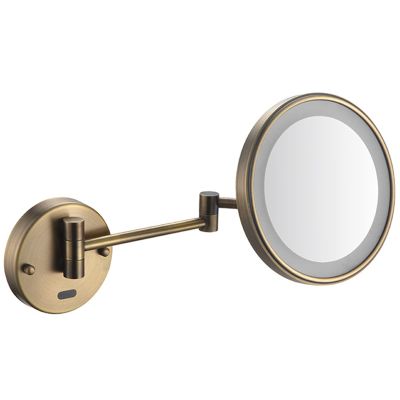 Smart Sensor Makeup Mirror with Lights And 10X Magnification, LED Wall Mounted Vanity Mirror, Rotable Extendable Shaving Mirror,Brass,Plug In