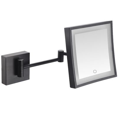 Screen Touch Dimming Makeup Mirror with Lights And 3X Magnification, Square LED Wall Mounted Bathroom Vanity Mirror, Rotable Extendable Shaving Mirror,Black,Plug In