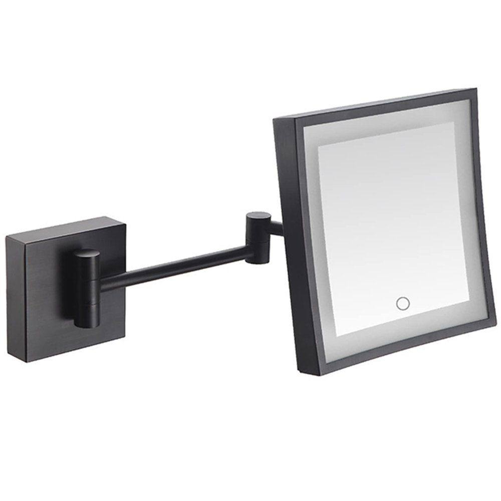 Screen Touch Dimming Makeup Mirror with Lights And 3X Magnification, Square LED Wall Mounted Bathroom Vanity Mirror, Rotable Extendable Shaving Mirror,Black,Plug In