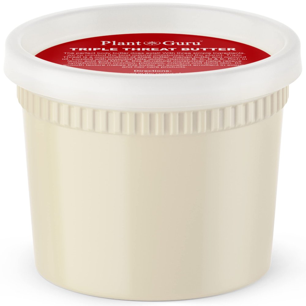 Plant Guru Triple Threat Body Butter 14 oz. - Blend of Shea, Mango & Coconut Oil - 100% Pure Natural Raw Unrefined Moisturizer For Dry Skin, Face And Hair. Great For Lip Balm and Soap Making