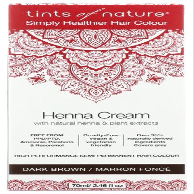 Tints of Nature Simply Healthier Hair Colour, Henna Cream Dark Brown, Semi-Permanent Hair Colour, 2.46 Oz