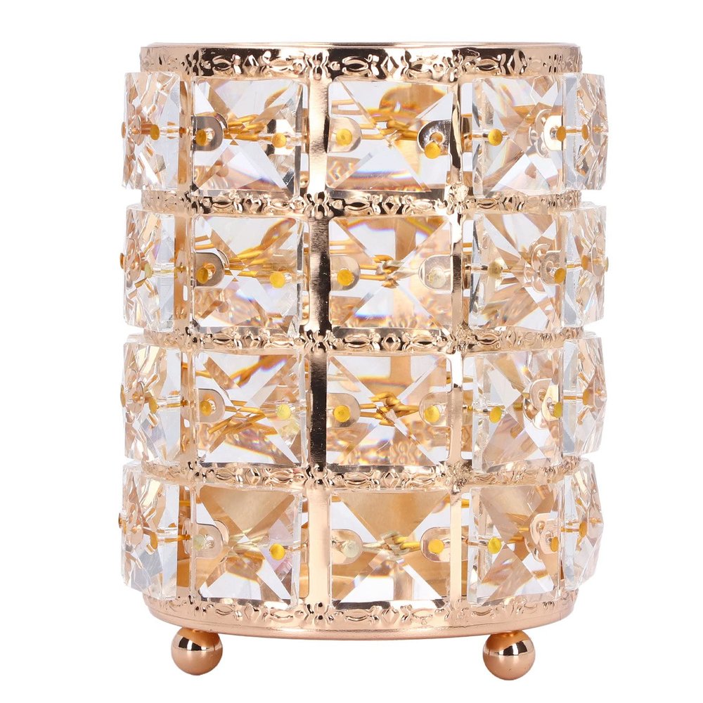 Acrylic Make Up Storage Cup lunch box , Makeup Brush Holder , European sty1e Rounded Crystal Glass Cosmetic lunch box for Bathroom Home Bedroom Office (Gold) , Makeup Brush Holder , Acrylic Make Up S