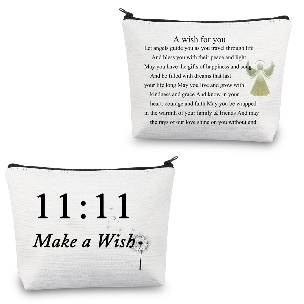 11 11 Make a Wish Gifts Makeup Bag Angel Gifts for Women Friendship Dandelion Gift 11 11 Angel Number Cosmetic Travel Bag (11 11 Make a Wish Gifts)