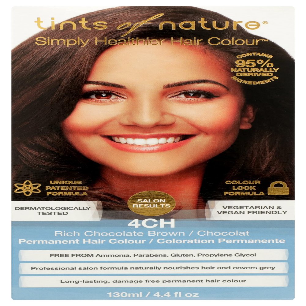 Tints of Nature Simply Healthier Hair Colour, 4CH Natural Chocolate Brown, Permanent Hair Colour, 4.4 Oz