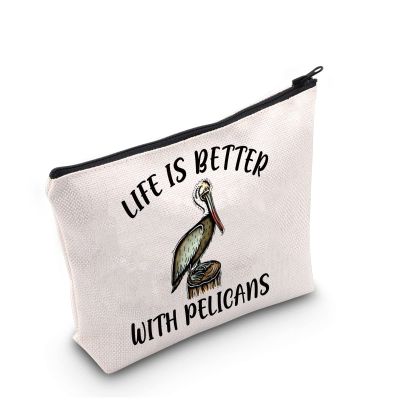 G2TUP Pelican Lover Gift Life Is Better With Pelicans Makeup Bag Pelican Whisperer Cosmetic Bag Bird Lover Gift Animal Lover Gift Zookeeper Zipper Travel Pouch (Life Is Better With Pelicans White Bag)