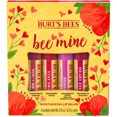 Burt's Bees Bee Mine Lip Balm Gift Set, Strawberry, Dragonfruit Lemon, Pomegranate and Watermelon, 4 Personalized Lip Balms, Pack May Vary