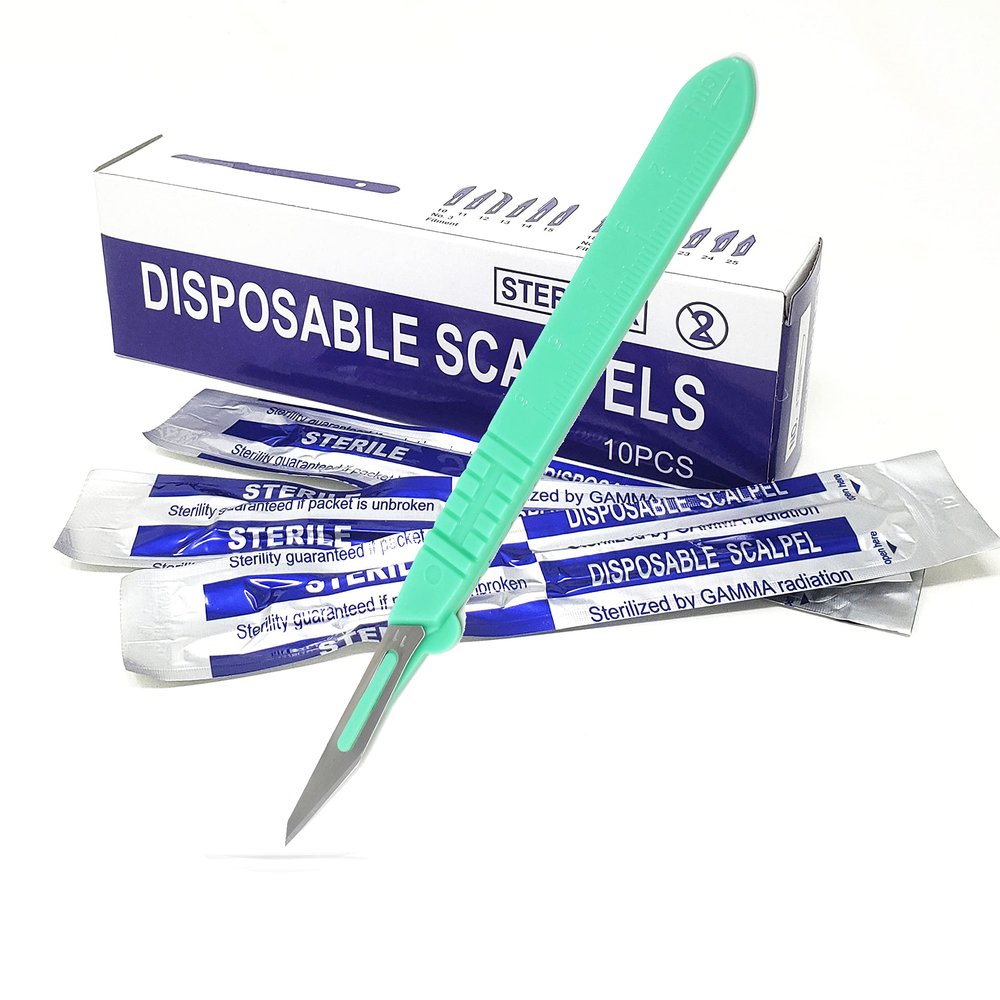 A2Z SCILAB Disposable Sterile Scalpel #11, Training Podiatry & Corn Callous Tools, Precision Carbon-Steel Blades with Plastic Handle - Individual Pouches - Podiatry Pedicure & More - Box of 10