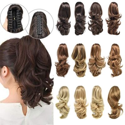 14" Curly Claw Clip Ponytail Temperature Fiber Synthetic Hair Piece Pony Tail Clip On Extension Voluminous Wavy for Women 20 Colors (#6 Dark Brown)