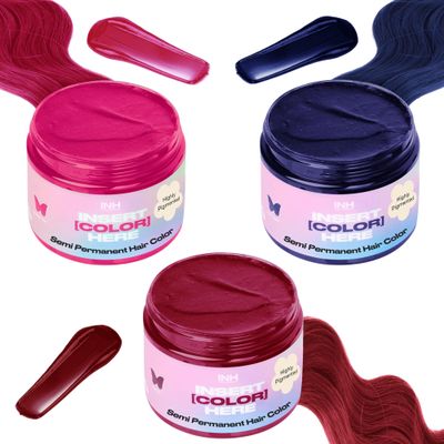 INH Hair Dye Set - Color Depositing Conditioner Bundle in Ruby Red, Royal Sapphire Dark Blue, & Flamingo Topaz Pink, Semi Permanent Hair Dye for Women & Men, Vegan, Ammonia & Sulfate-Free, 6oz