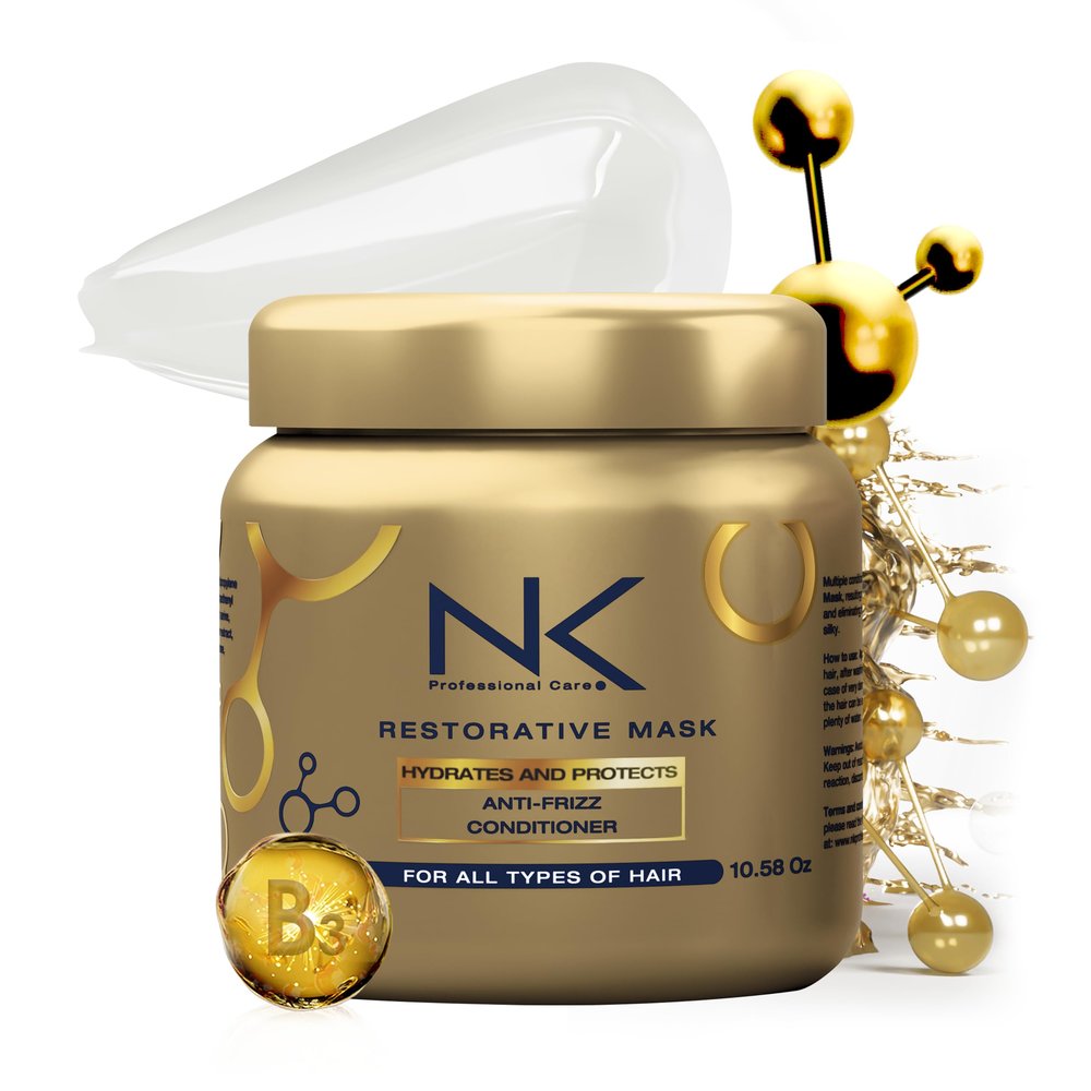 NK Professional Care Restorative Mask Hydration and Protection Anti-Frizz and Conditioner with Niacinamide, Panthenol, Vitamin C and Biotin. (300gr)