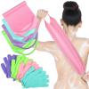 Exfoliating Back Scrubber with Handles Set of 8 Exfoliating Shower Bath Gloves Back Scrubber Set 4 Pairs Scrub Gloves for Women Men Skin, Stretchable Pull Strap Washcloth (Assorted Colors) view 1