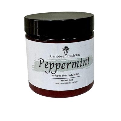 Caribbean Bush Tea Whipped Shea Body Butter. Moisturizing cream for all skin types. (Peppermint, 9 oz)