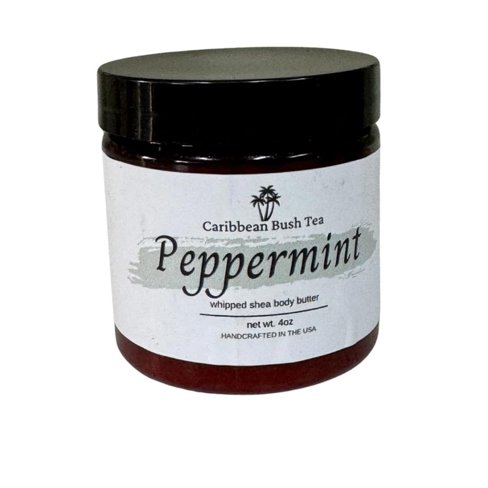 Caribbean Bush Tea Whipped Shea Body Butter. Moisturizing cream for all skin types. (Peppermint, 9 oz)