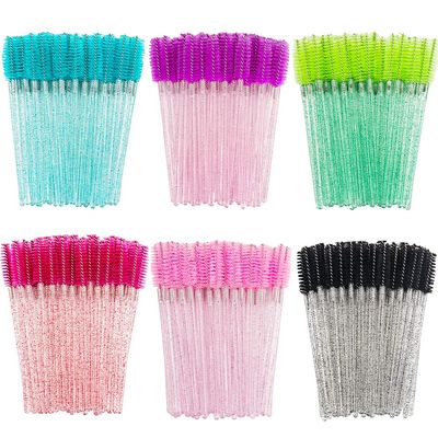 300PCS Disposable Mascara Wands Spoolie Brush Crystal Eyebrow Brushes Eyelash Extension Applicator Makeup Kits.myaokue-up (6 color-Crystal-300)