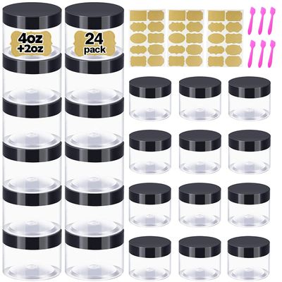 4 oz Body Butter Containers with Lid + 2oz Small Plastic Containers (Set of 24) - Plastic Jars with Lids for Lip Scrub, Cream, Slime, Craft Storage