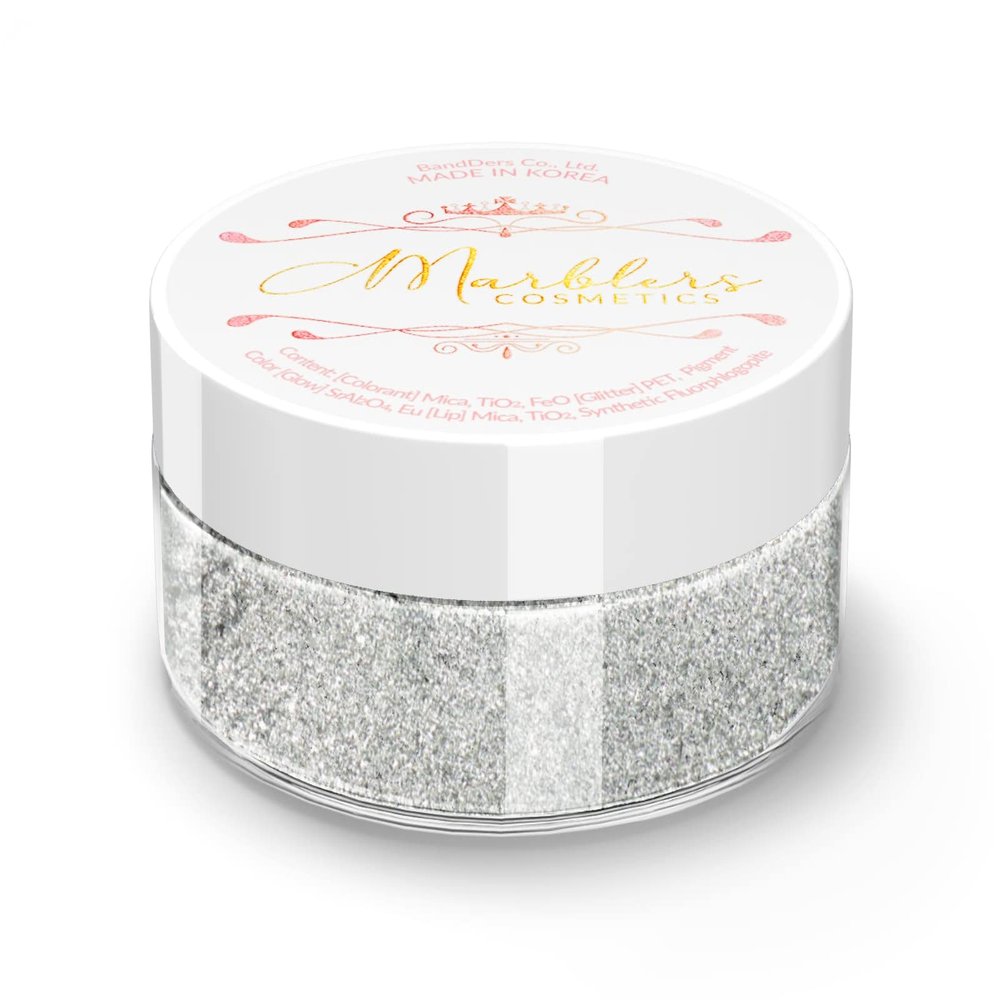 MARBLERS Chunky Natural Mica Powder [Silver Pearl] 0.11oz (3g) | Highly Pigmented | Non-Toxic, Vegan, Cruelty-Free | Eyeshadow, Body Butter, Nail Polish, Nail Art | Party, Body, Face Makeup