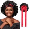 Satin Bonnet Silk Hair Bonnets for Women Curly Hair Wrap for Sleeping - Reversible With Tie Band Night Cap Double Layer for Curly Hair (Black + Red) view 1