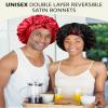 Satin Bonnet Silk Hair Bonnets for Women Curly Hair Wrap for Sleeping - Reversible With Tie Band Night Cap Double Layer for Curly Hair (Black + Red) view 2