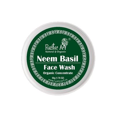bengo Rustic Art Organic Neem Basil Face Wash Concentrate | SLS & Paraben Free | Vegan & Creulty Free | Acne Control | 50 g, Pack of 1