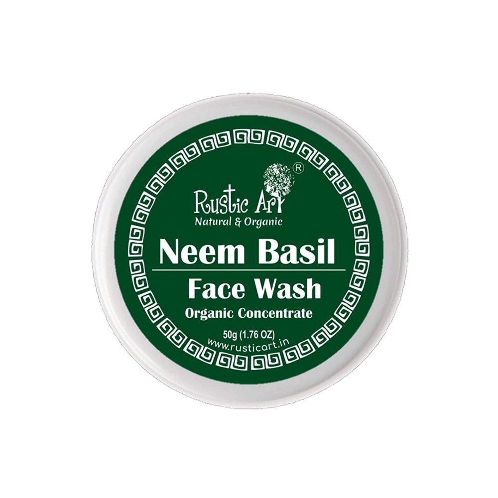 bengo Rustic Art Organic Neem Basil Face Wash Concentrate | SLS & Paraben Free | Vegan & Creulty Free | Acne Control | 50 g, Pack of 1