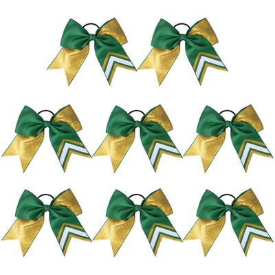 DEEKA 8PCS 8" Two Toned Large Glitter Cheer Bows Shiny Cheer Hair Bows Ponytail Holder Handmade for Cheerleader Girls Softball Sports -g Gold/Green