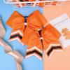 DEEKA 8PCS Large Glitter Cheer Bows Shiny 7" Cheer Hair Bows Ponytail Holder Handmade for Cheerleader Girls Softball Sports -Orange/g Black view 4