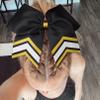 DEEKA 8PCS Large Glitter Cheer Bows Shiny 7" Cheer Hair Bows Ponytail Holder Handmade for Cheerleader Girls Softball Sports -Black/g Gold view 4
