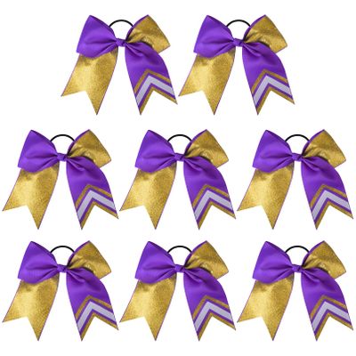 DEEKA 8PCS 8" Two Toned Large Glitter Cheer Bows Shiny Cheer Hair Bows Ponytail Holder Handmade for Cheerleader Girls Softball Sports -g Gold/Purple