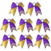 DEEKA 8PCS 8" Two Toned Large Glitter Cheer Bows Shiny Cheer Hair Bows Ponytail Holder Handmade for Cheerleader Girls Softball Sports -g Gold/Purple view 1