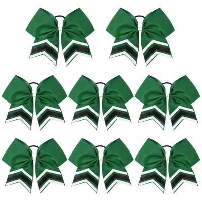 DEEKA 8PCS Large Glitter Cheer Bows Shiny 7" Cheer Hair Bows Ponytail Holder Handmade for Cheerleader Girls Softball Sports -Green/g Black