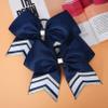 DEEKA 8PCS Large Glitter Cheer Bows Shiny 7" Cheer Hair Bows Ponytail Holder Handmade for Cheerleader Girls Softball Sports -Navy/g Silver view 3