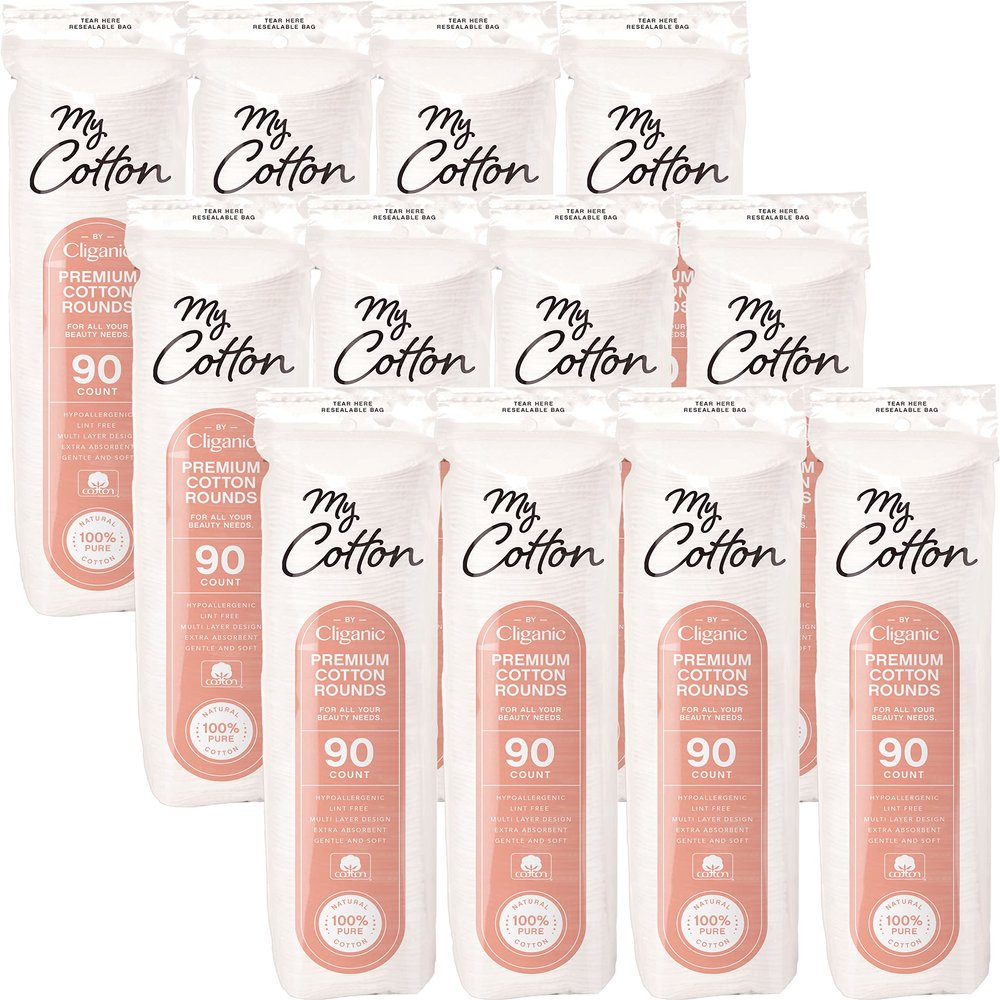 My Cotton Premium Rounds Bulk (1080 Count) | Makeup Remover Pads, Hypoallergenic, Lint-Free | 100% Pure Cotton