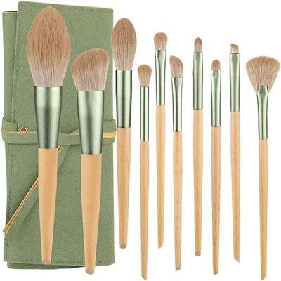 NIUBB Makeup Brushes 10 Count Cosmetics Makeup Brush Sets Professional Foundations Pressed Powder Contours Eyeshadow Bags Facial Kits Cosmetics (Color : Green, Size : 10pcs)