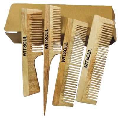 WITSOUL Neem Wood Comb/Anti-Dandruff Comb For Men And Women/Brown color/ (SET OF 4)