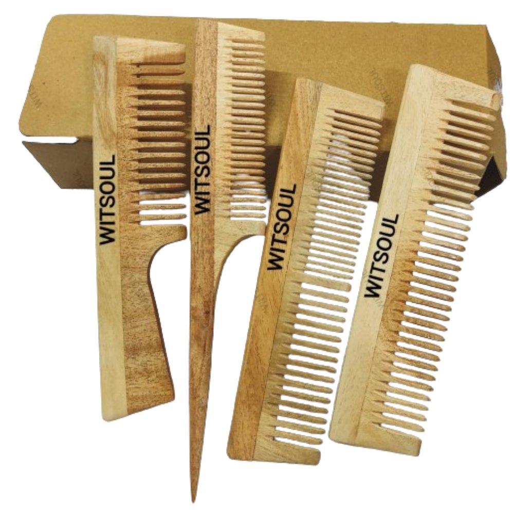 WITSOUL Neem Wood Comb/Anti-Dandruff Comb For Men And Women/Brown color/ (SET OF 4)