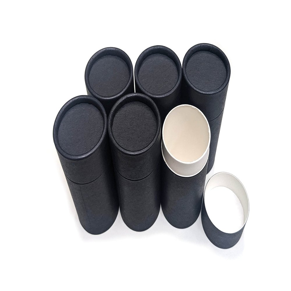 Empty Cardboard Deodorant Containers - Push-up style, top-fill, reusable and biodegradable 3.0 oz (6-Pack, Black)
