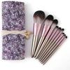 NIUBB Makeup Brush Face Eye Shadow Makeup Brush Set Eyeshadow Eyeliner Lip Foundation Cosmetic Blush Makeup Brushes 9pcs Cosmetic Products (Color : Purple, Size : 9pcs) view 1