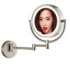 BhjKL Rechargeable Wall Mounted Lighted Cosmetic Mirror, Vanity Mirror Magnification, Makeup Mirror 360 Swivel 8.5 Inch Bathroom Mirror USB (Brushed Nickel 10X) view 1