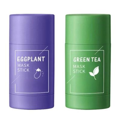 2 Pcs Green Tea Mask Stick for Face,10 Minutes Blackhead Remover with Green Tea Extract, Moisturizing Face mask, Green Mask Stick for Face Moisturizing (GREEN AND PURPLE)