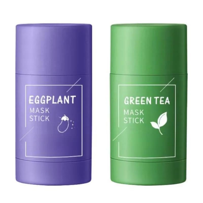 2 Pcs Green Tea Mask Stick for Face,10 Minutes Blackhead Remover with Green Tea Extract, Moisturizing Face mask, Green Mask Stick for Face Moisturizing (GREEN AND PURPLE)